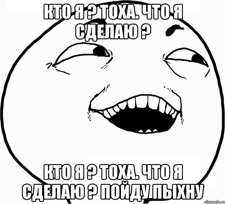 Кто я ? Тоха. Что я сделаю ? Кто я ? Тоха. Что я сделаю ? Пойду пыхну, Мем Дааа