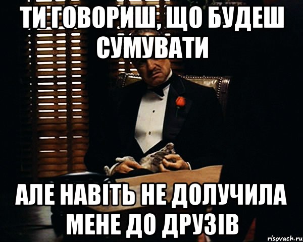 ти говориш, що будеш сумувати але навіть не долучила мене до друзів, Мем Дон Вито Корлеоне