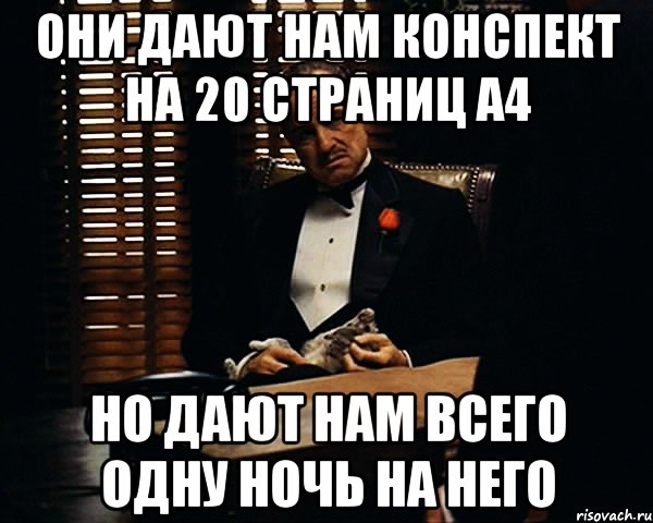 Они дают нам конспект на 20 страниц А4 Но дают нам всего одну ночь на него, Мем Дон Вито Корлеоне