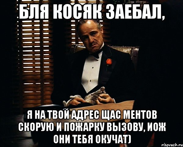 бля косяк заебал, я на твой адрес щас ментов скорую и пожарку вызову, иож они тебя окучат), Мем Дон Вито Корлеоне