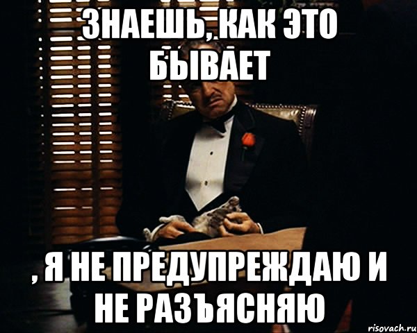 знаешь, как это бывает , я не предупреждаю и не разъясняю, Мем Дон Вито Корлеоне