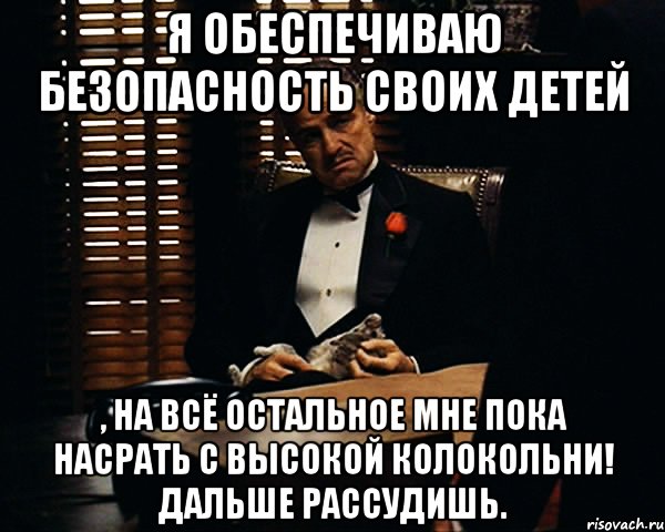 я обеспечиваю безопасность своих детей , на всё остальное мне пока насрать с высокой колокольни! Дальше рассудишь., Мем Дон Вито Корлеоне