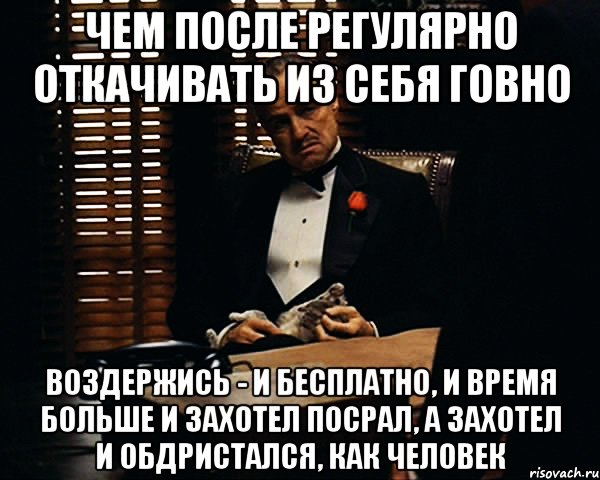 чем после регулярно откачивать из себя говно воздержись - и бесплатно, и время больше и захотел посрал, а захотел и обдристался, как человек, Мем Дон Вито Корлеоне