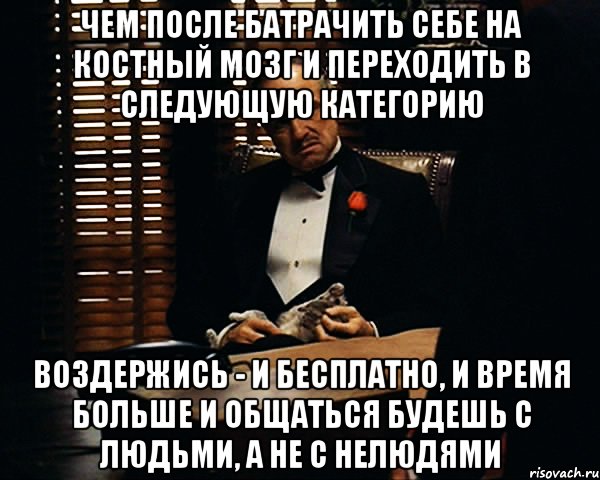 чем после батрачить себе на костный мозг и переходить в следующую категорию воздержись - и бесплатно, и время больше и общаться будешь с людьми, а не с нелюдями, Мем Дон Вито Корлеоне