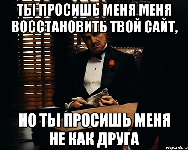 Ты просишь меня меня восстановить твой сайт, но ты просишь меня не как друга, Мем Дон Вито Корлеоне