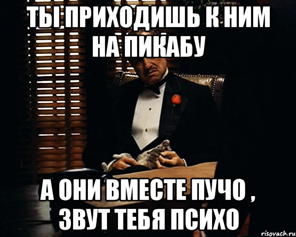 ты приходишь к ним на Пикабу а они вместе Пучо , звут тебя Психо, Мем Дон Вито Корлеоне