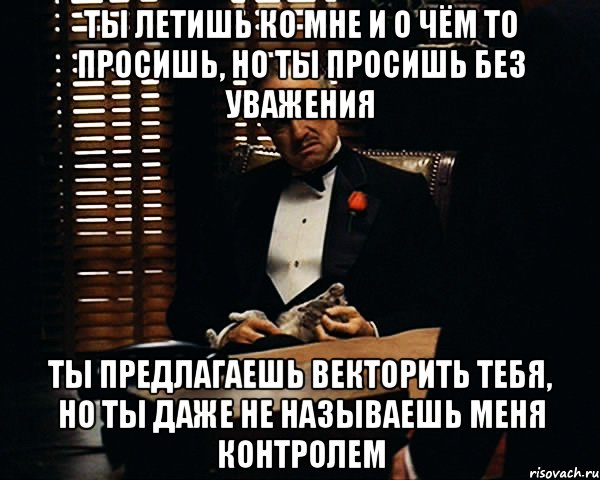 ты летишь ко мне и о чём то просишь, но ты просишь без уважения ты предлагаешь векторить тебя, но ты даже не называешь меня контролем, Мем Дон Вито Корлеоне