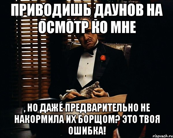 Приводишь даунов на осмотр ко мне , но даже предварительно не накормила их борщом? Это твоя ошибка!, Мем Дон Вито Корлеоне