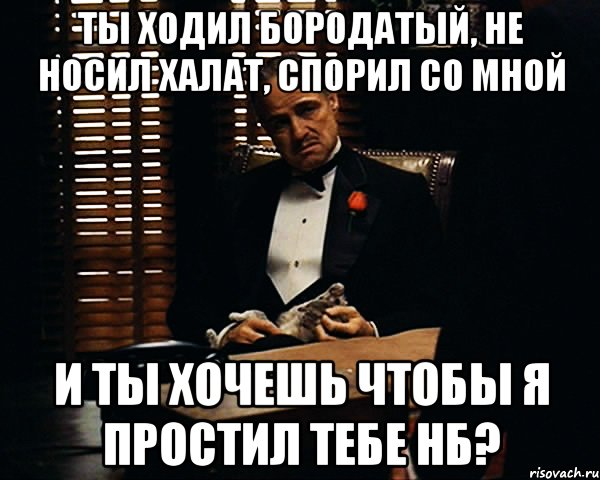 Ты ходил бородатый, не носил халат, спорил со мной и ты хочешь чтобы я простил тебе НБ?, Мем Дон Вито Корлеоне