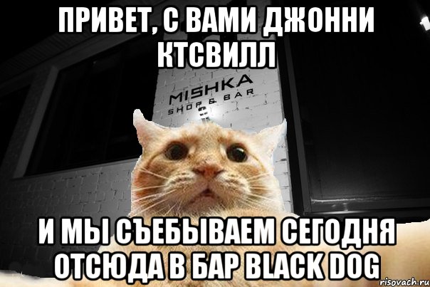 Привет, с вами Джонни Ктсвилл И мы съебываем сегодня отсюда в бар Black Dog, Мем   Джонни Кэтсвилл