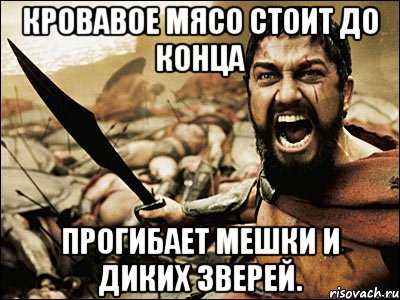 Кровавое мясо стоит до конца прогибает мешки и диких зверей., Мем Это Спарта