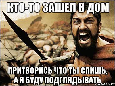 кто-то зашел в дом притворись что ты спишь, а я буду подглядывать, Мем Это Спарта