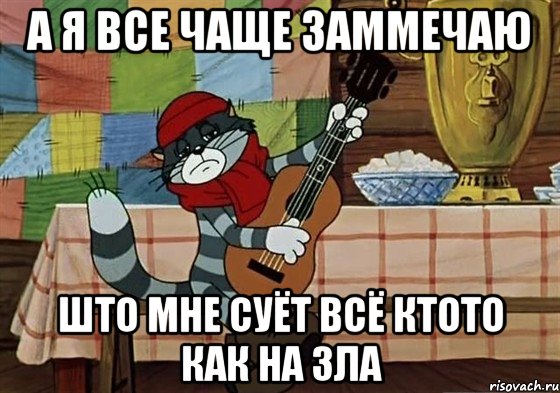 а я все чаще заммечаю што мне суёт всё ктото как на зла, Мем Грустный Матроскин с гитарой