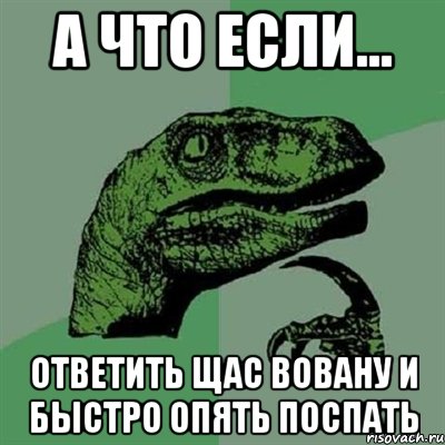 А что если... Ответить щас Вовану и быстро опять поспать, Мем Филосораптор