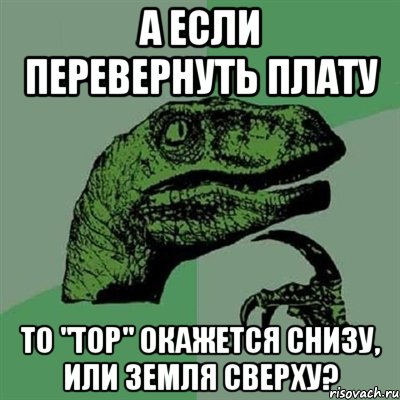 А если перевернуть плату то "top" окажется снизу, или земля сверху?, Мем Филосораптор