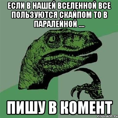 Если в нашей вселенной все пользуются скайпом то в паралейной .... Пишу в комент, Мем Филосораптор