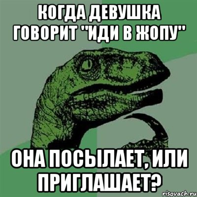 Когда девушка говорит "иди в жопу" Она посылает, или приглашает?, Мем Филосораптор