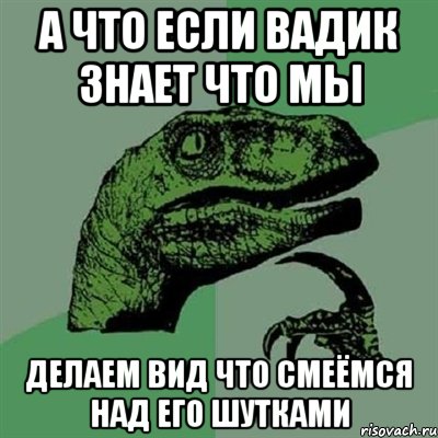 А что если Вадик знает что мы делаем вид что смеёмся над его шутками, Мем Филосораптор