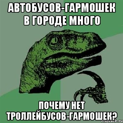 Автобусов-гармошек в городе много Почему нет троллейбусов-гармошек?, Мем Филосораптор