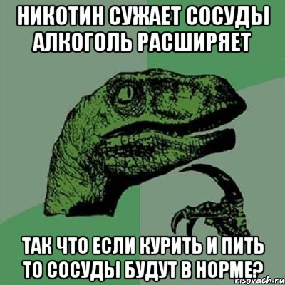 никотин сужает сосуды алкоголь расширяет Так что если курить и пить то сосуды будут в норме?, Мем Филосораптор