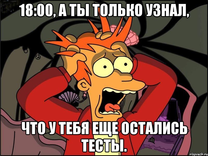 18:00, а ты только узнал, что у тебя еще остались тесты., Мем Фрай в панике