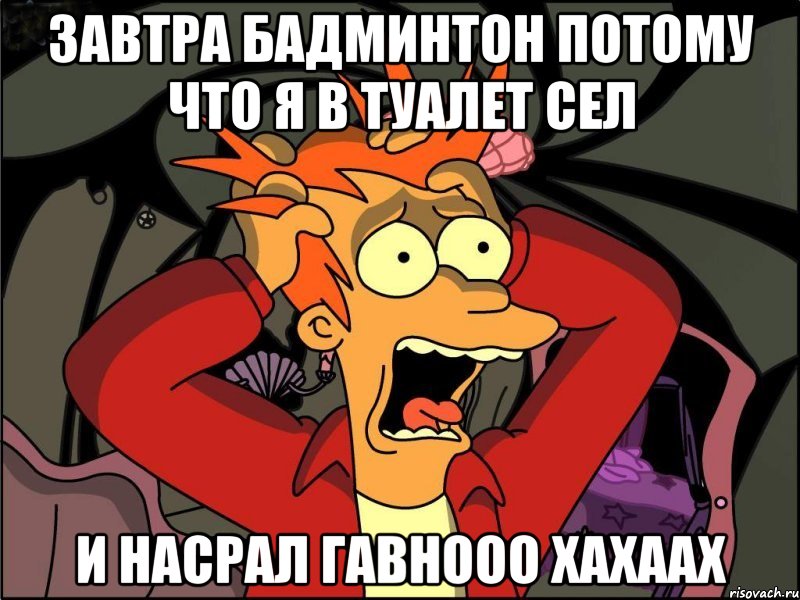 Завтра Бадминтон потому что я в туалет сел и насрал гавнооо хахаах, Мем Фрай в панике