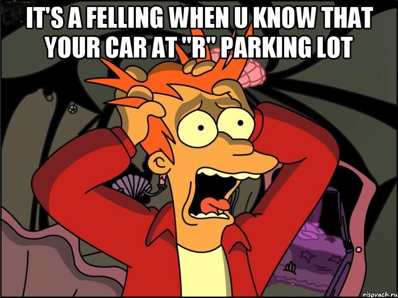 It's a felling when u know that your car at "R" parking lot , Мем Фрай в панике