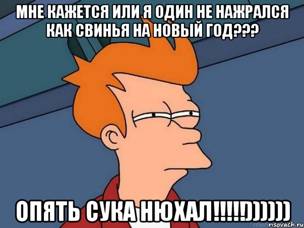 МНЕ КАЖЕТСЯ ИЛИ Я ОДИН НЕ НАЖРАЛСЯ КАК СВИНЬЯ НА НОВЫЙ ГОД??? ОПЯТЬ СУКА НЮХАЛ!!!!!)))))), Мем  Фрай (мне кажется или)