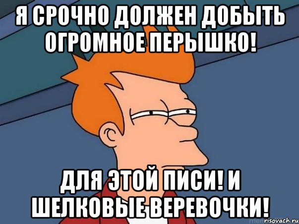 я срочно должен добыть огромное перышко! для этой писи! и шелковые веревочки!, Мем  Фрай (мне кажется или)