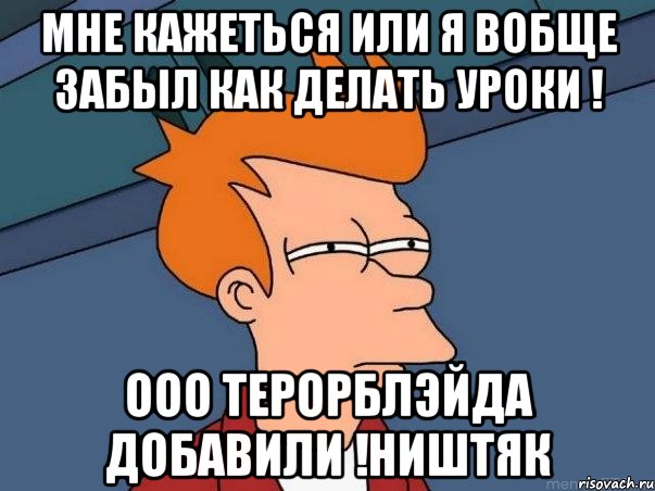 Мне кажеться или я вобще забыл как делать уроки ! Ооо Терорблэйда добавили !НИШТЯК, Мем  Фрай (мне кажется или)