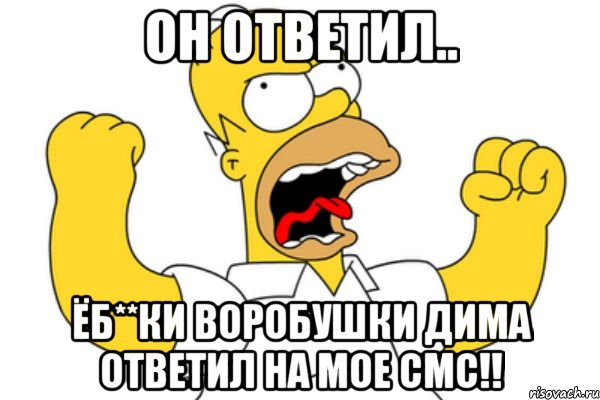 Он ответил.. Ёб**ки воробушки Дима ответил на мое смс!!, Мем Разъяренный Гомер