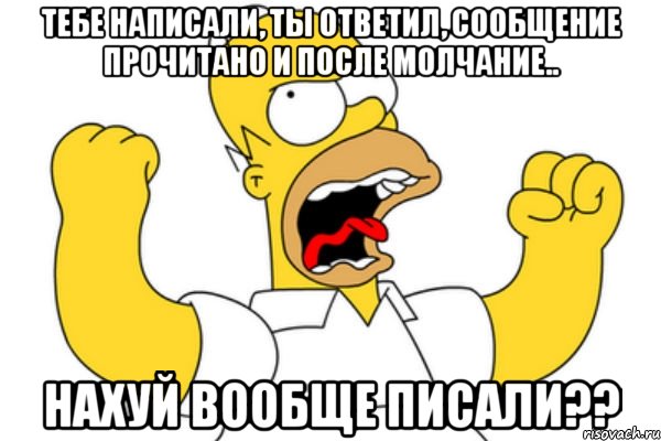 Тебе написали, ты ответил, сообщение прочитано и после молчание.. НАХУЙ ВООБЩЕ ПИСАЛИ??, Мем Разъяренный Гомер