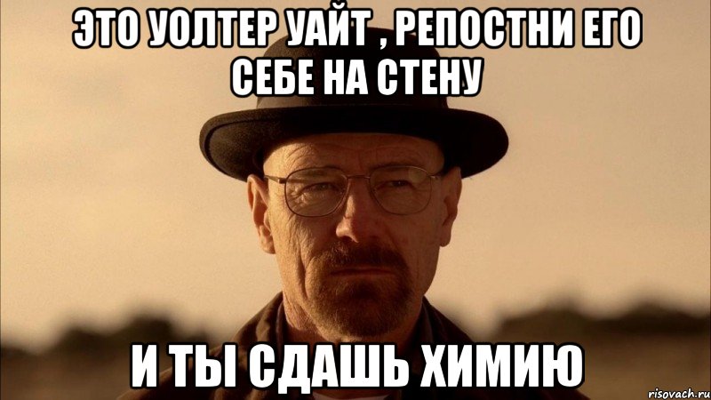 Это Уолтер Уайт , репостни его себе на стену И ты сдашь Химию, Мем Хайзенберг