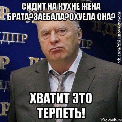 Сидит на кухне жена брата?заебала?охуела она? ХВАТИТ ЭТО ТЕРПЕТЬ!, Мем Хватит это терпеть (Жириновский)
