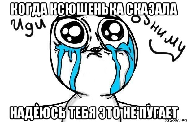 КОГДА КСЮШЕНЬКА СКАЗАЛА НАДЕЮСЬ ТЕБЯ ЭТО НЕ ПУГАЕТ, Мем Иди обниму