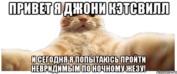 Привет я Джони Кэтсвилл И сегодня я попытаюсь пройти невридимым по ночному Жезу!, Мем   Кэтсвилл