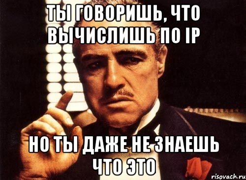 Ты говоришь, что вычислишь по IP но ты даже не знаешь что это, Мем крестный отец