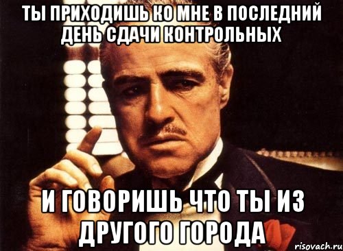 Ты приходишь ко мне в последний день сдачи контрольных и говоришь что ты из другого города, Мем крестный отец