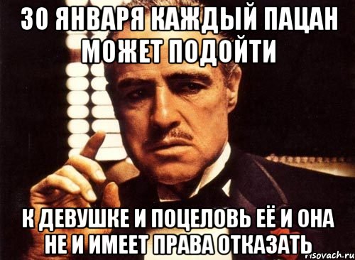 30 января каждый пацан может подойти к девушке и поцеловь еë и она не и имеет права отказать, Мем крестный отец