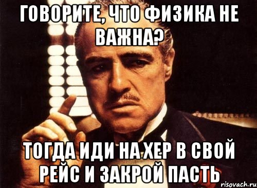 Говорите, что физика не важна? Тогда иди на хер в свой рейс и закрой пасть, Мем крестный отец