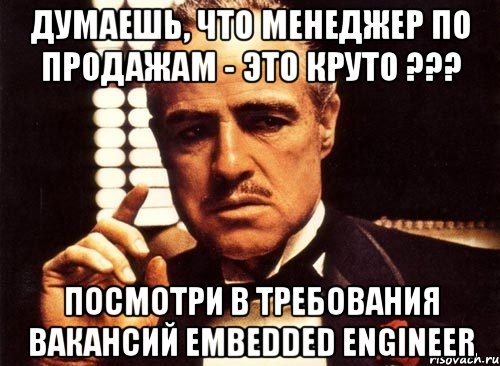 Думаешь, что менеджер по продажам - это круто ??? Посмотри в требования вакансий Embedded Engineer, Мем крестный отец