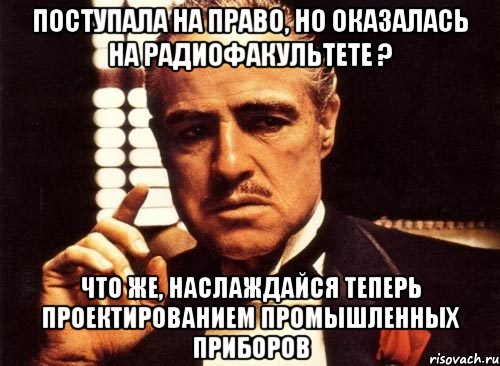 Поступала на право, но оказалась на радиофакультете ? Что же, наслаждайся теперь проектированием промышленных приборов, Мем крестный отец