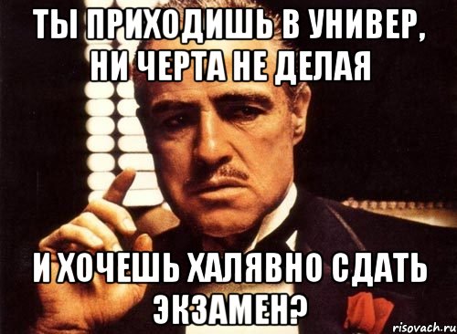 Ты приходишь в универ, ни черта не делая И хочешь халявно сдать экзамен?, Мем крестный отец