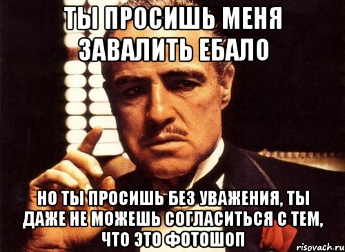 Ты просишь меня завалить ебало но ты просишь без уважения, ты даже не можешь согласиться с тем, что это фотошоп, Мем крестный отец