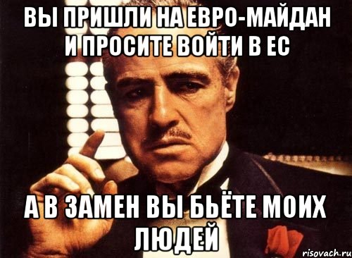 Вы пришли на Евро-Майдан и просите войти в ЕС А в замен вы бьёте моих людей, Мем крестный отец