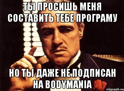 ты просишь меня составить тебе програму но ты даже не подписан на bodymania, Мем крестный отец