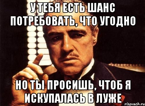 У тебя есть шанс потребовать, что угодно но ты просишь, чтоб я искупалась в луже, Мем крестный отец