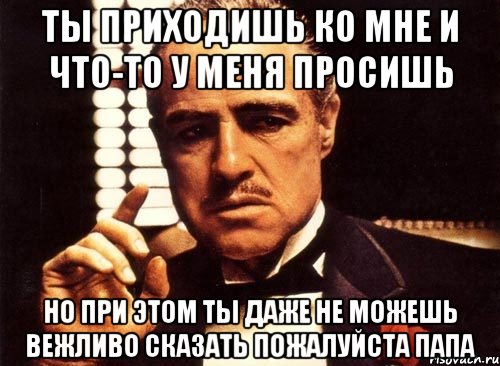 Ты приходишь ко мне и что-то у меня просишь но при этом ты даже не можешь вежливо сказать пожалуйста Папа, Мем крестный отец