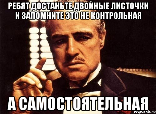 ребят достаньте двойные листочки и запомните это не контрольная А САМОСТОЯТЕЛЬНАЯ, Мем крестный отец