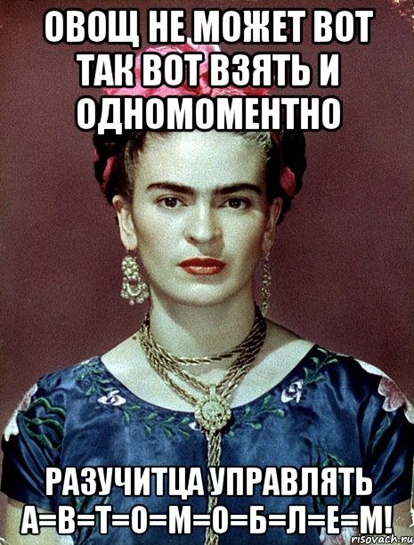 Овощ не может вот так вот взять и одномоментно разучитца управлять а=в=т=о=м=о=б=л=е=м!, Мем Magdalena Carmen Frieda Kahlo Ca